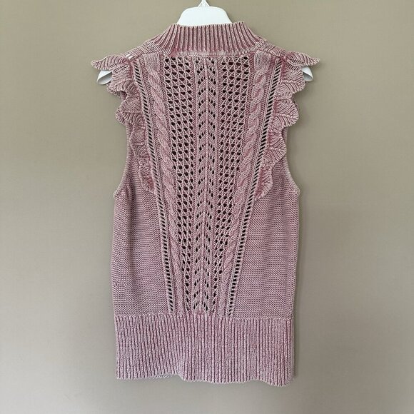 Cottagecore Ruffle Sweater Pink Women L Sleeveless Fairy Twee WHBM Open Knit - Picture 8 of 11